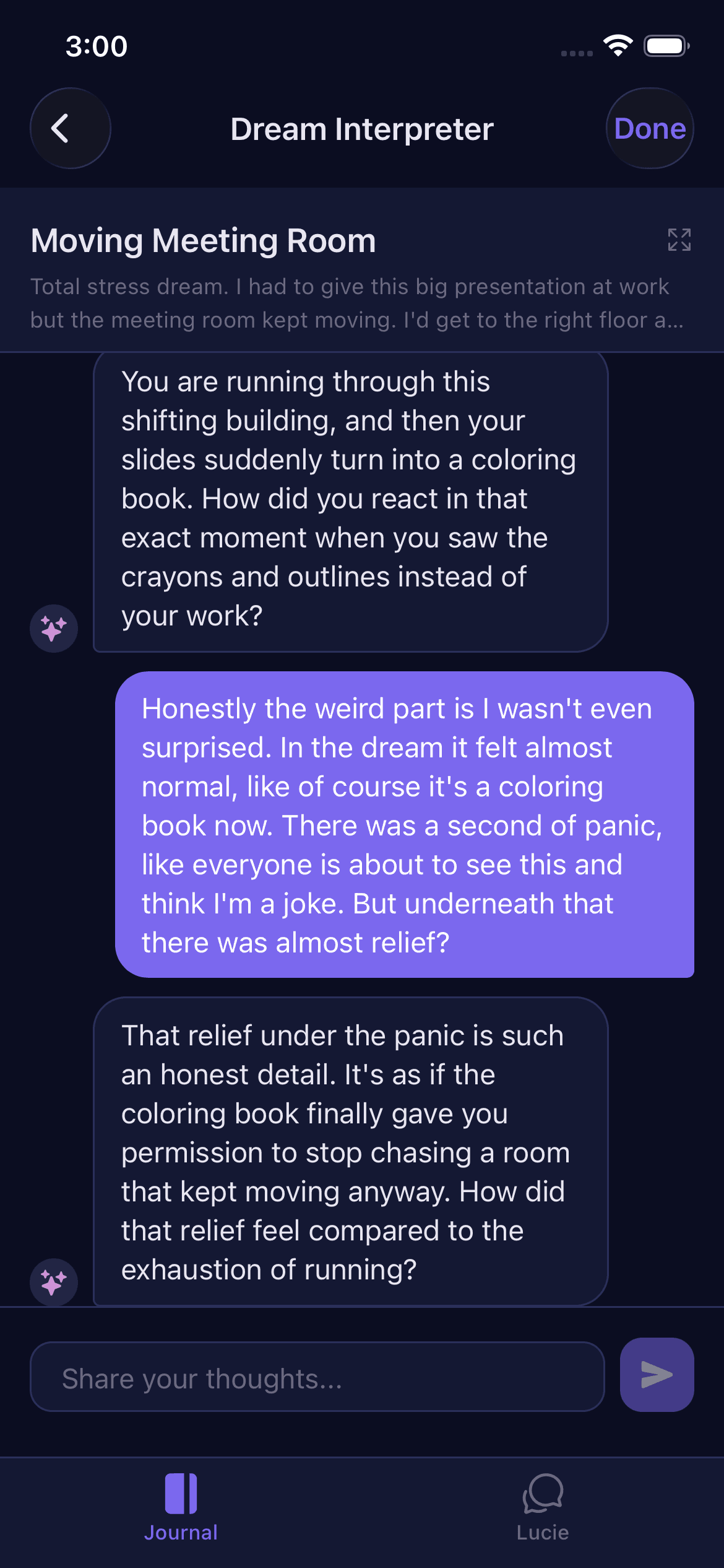 Interpretation screen in the LucentDream app